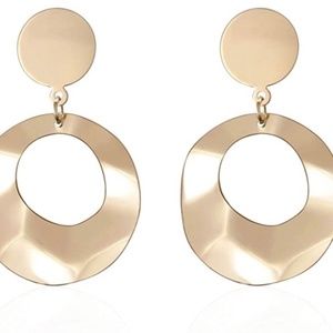 Large Gold Round Dangle Drop Earrings